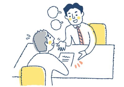 男性に強引な契約を迫る男性ビジネスマンのイラスト