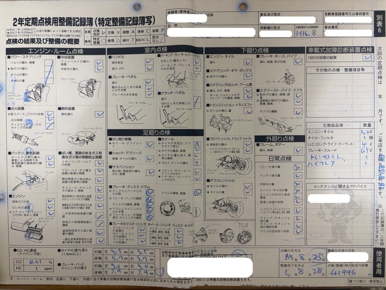 車の点検整備記録簿