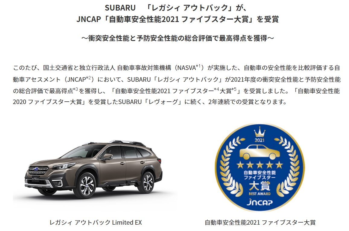 レガシィアウトバック　ファイブスター大賞
